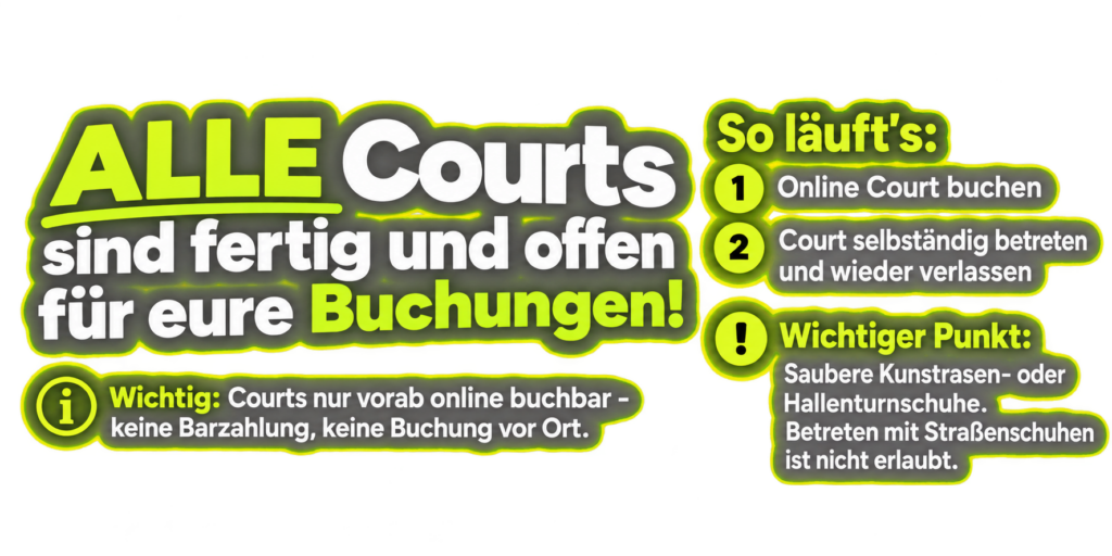 Alle Courts sind offen, Online buchen und spielen